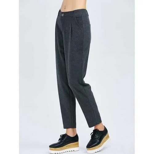 Wool Blend Cigarette Pants - Gray M Elegant Dress Pants