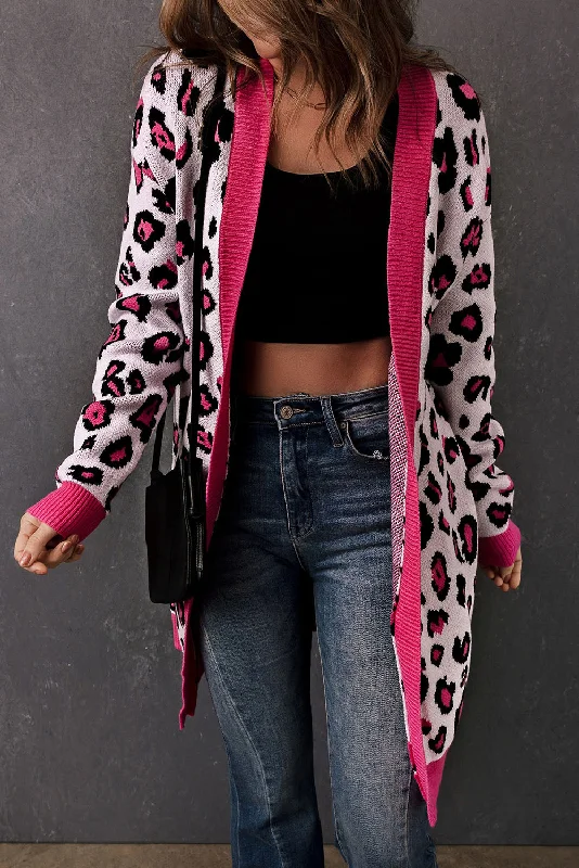 Pink Leopard Cardigan Velvet Chenille Corduroy