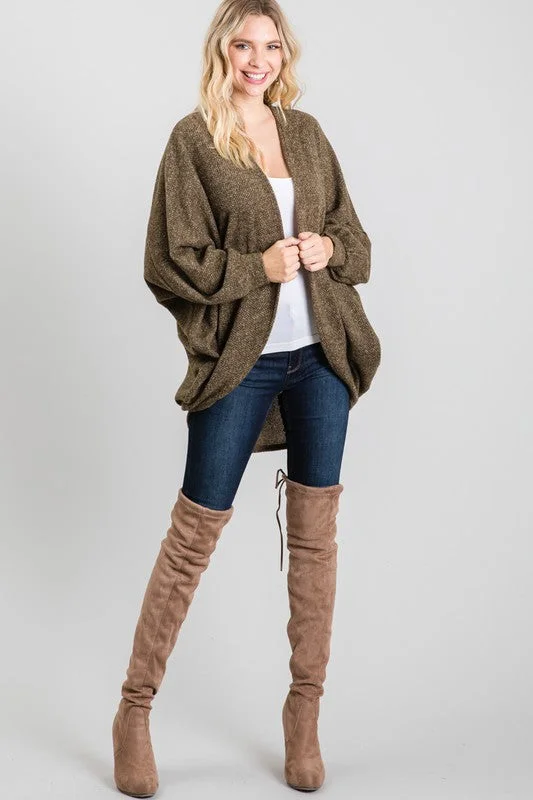 Ultra Soft Dolman Sleeve Cardigan - Olive Terry Terry Cloth Terry Knit