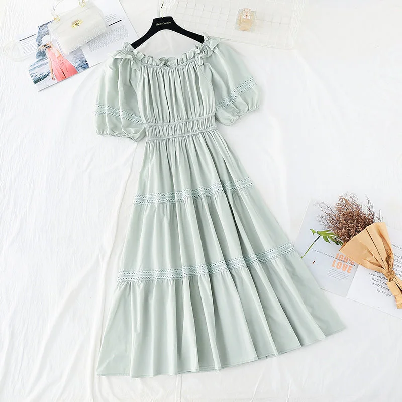 New style bubble sleeve temperament French light mature style slim skirt  4217 lace skirt intricate