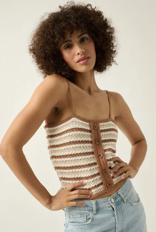 CLEARANCE! Striped Crochet Tank Top- Neutral Mix sage tank top