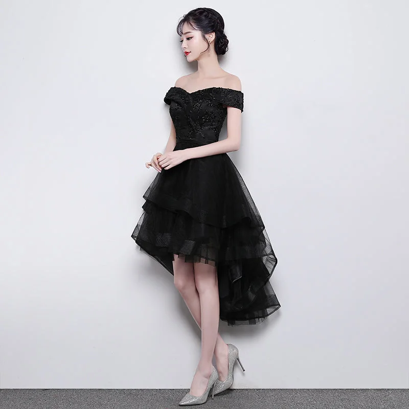 Lovely Simple Black High Low New Homecoming Dress , Party Dresses empire Waist empire