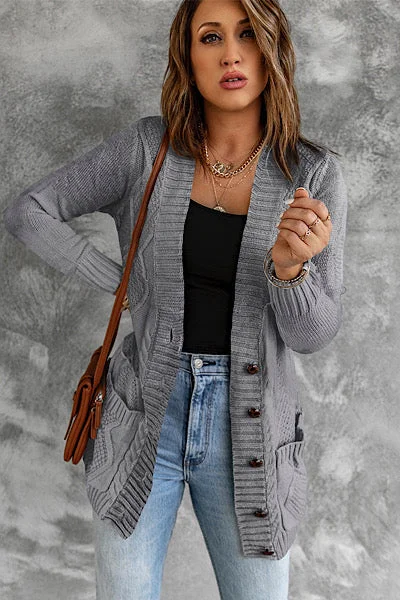 Cozy Textured Cardigan - Gray Satin Blend Silk Blend Wool Blend
