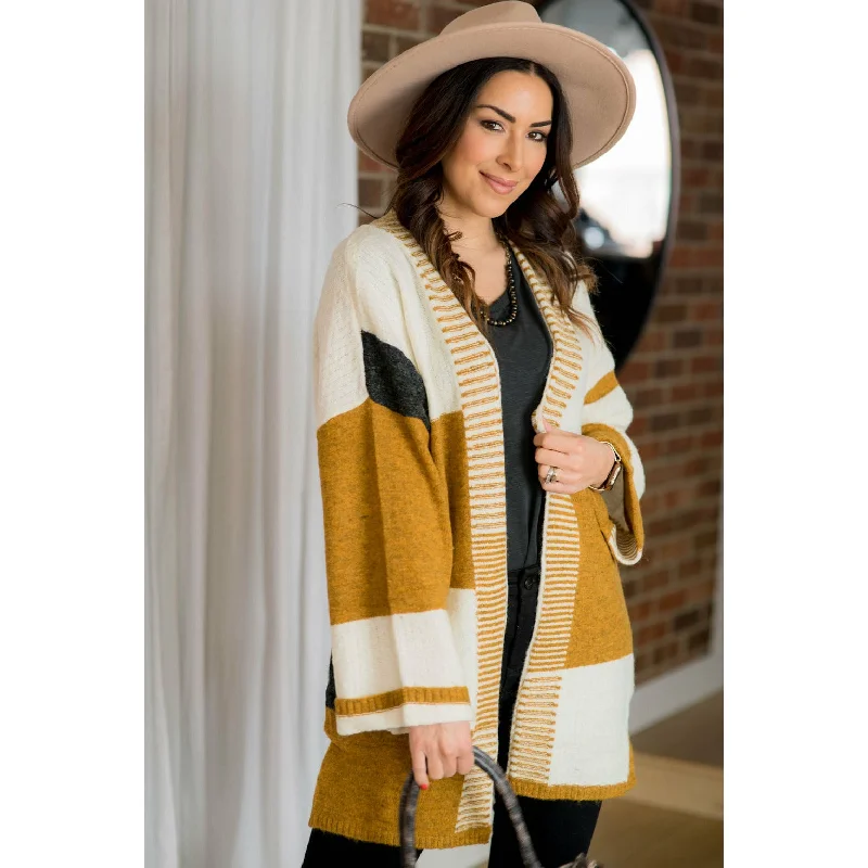Mixed Stripe Wide Sleeve Cardigan Stretchy Elastic Breathable