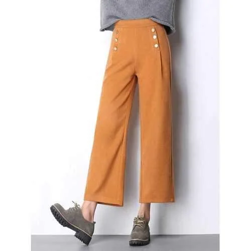 Beaded Wool Wide-Leg Pants - Earthy L Fashionable Sporty Pants