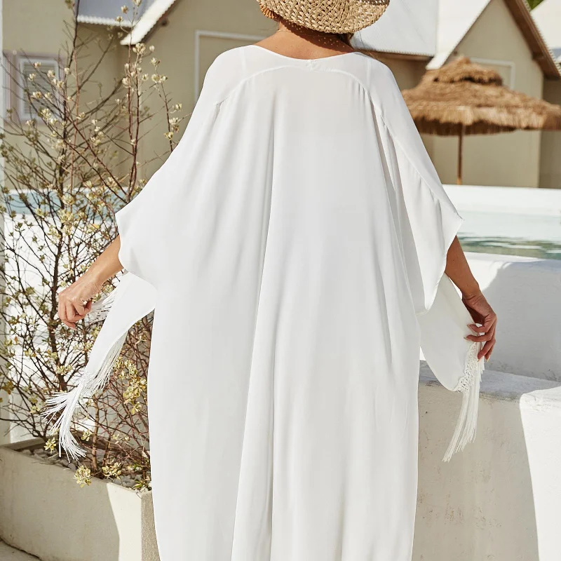 Summer Women Cardigan Open Front Tops Beach Kimono Bikini Cover Ups 110x95cm White Soft Cozy Warm