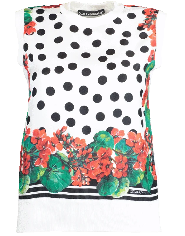 Polka Dot Print Silk Front Tank lace back tank