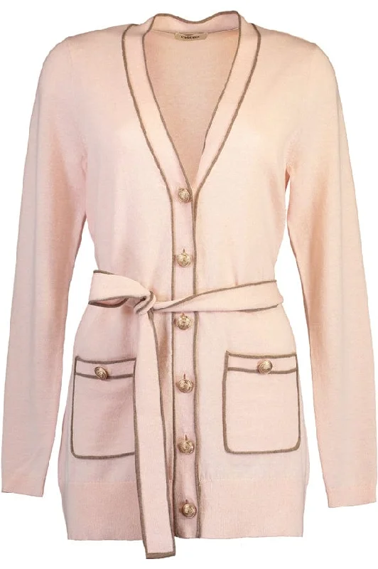 Ronny Cardigan With Piping Denim Fabric Leather Fabric Suede Fabric