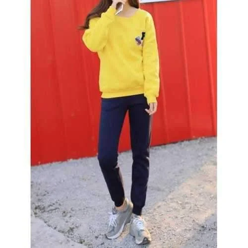 Active Round Neck Loose Long Sleeve Sweatshirt and Straight Pants Twinset For Women - Blue And Black M Relaxed Casual Leggings