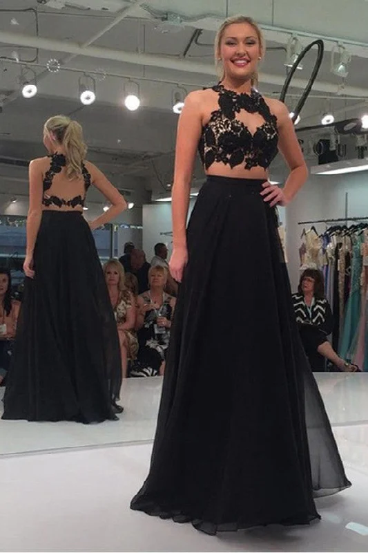 Open Back 2 Piece Black Lace Chiffon Sexy Party Dress Prom Dresses Tunics Yoga stretchy