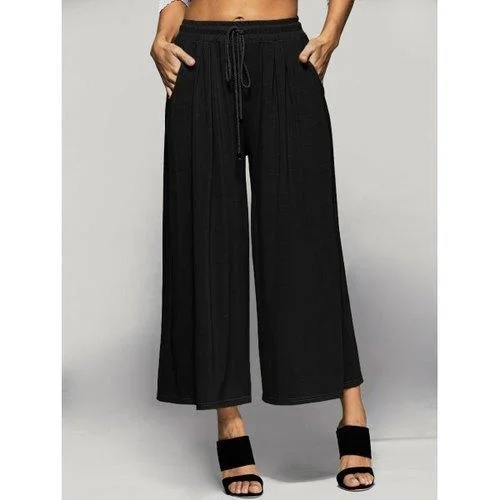 Elastic Waist Palazzo Pants with Pockets - Black 4xl Fashionable Tapered Leg Pants