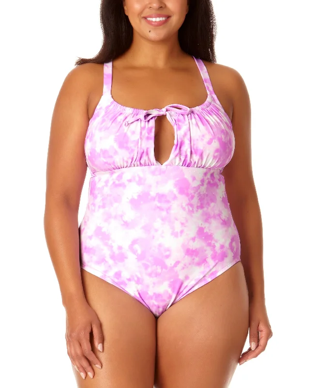 Salt + Cove Juniors' Plus Size Tie-Dyed One-Piece Keyhole Swimsuit Classic Monokini Design