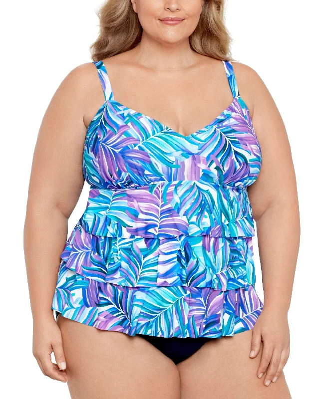 Plus Size Tummy Control Printed Fauxkini One-Piece Swimsuit Casual Swim Dress